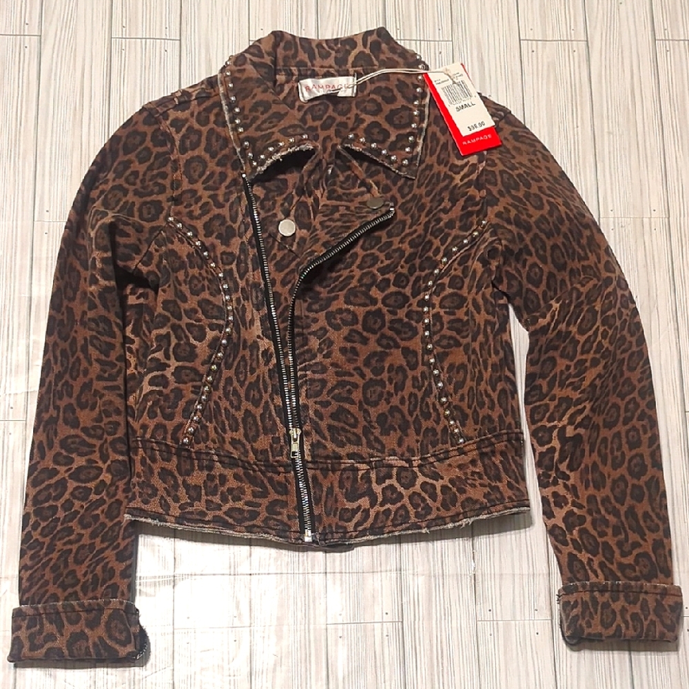 NWT Rampage Leopard Moto Jacket Size Small